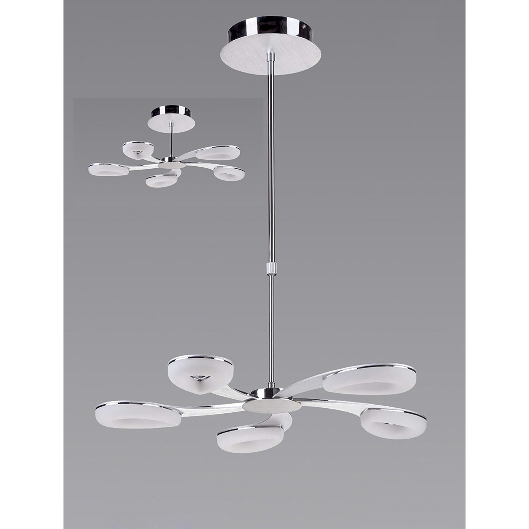 M8252/1 Juno Telescopic 5 Light 30W LED Satin Aluminium/Frosted Acrylic/Polished Chrome