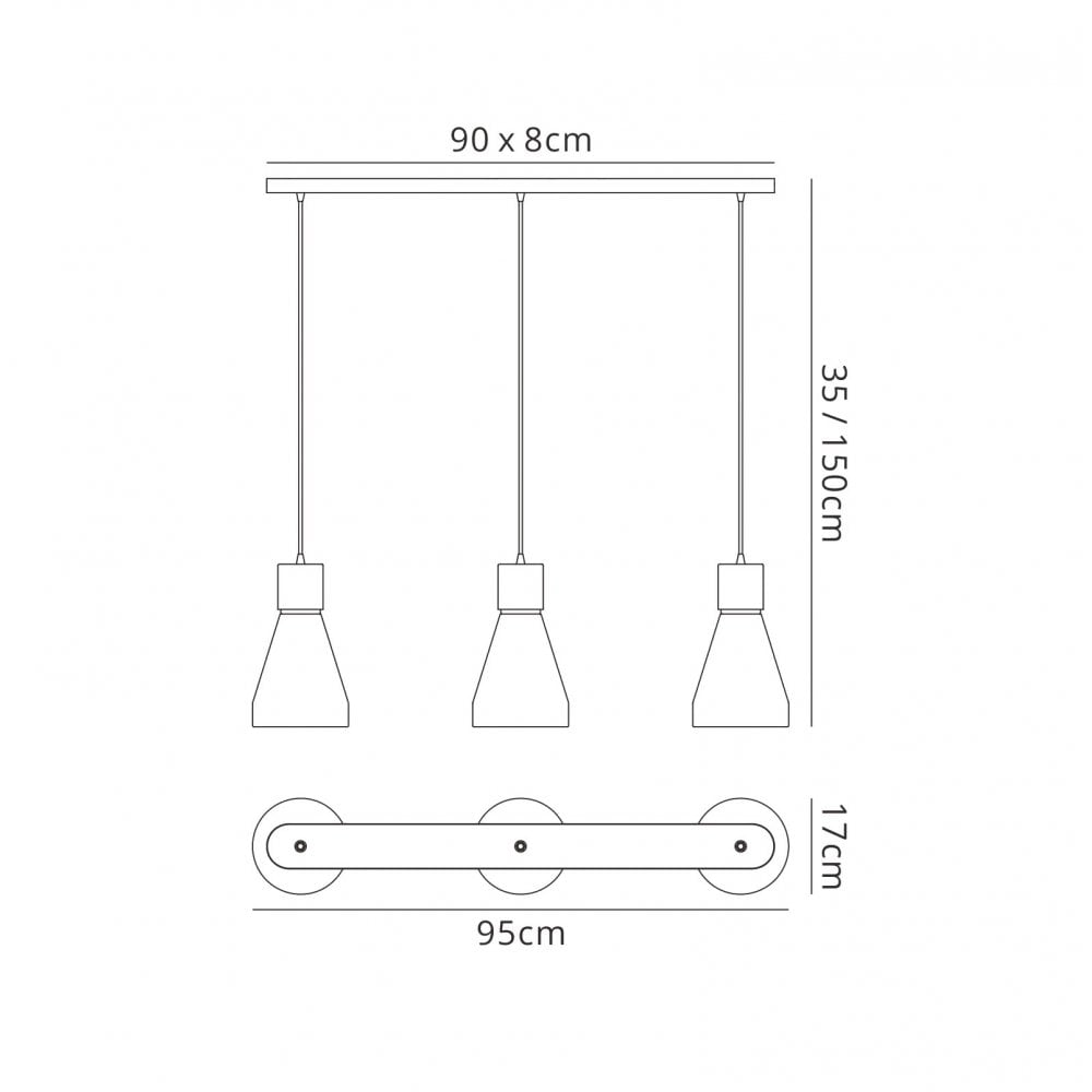 M5841 Kos Linear Pendant 3L 3 x E27 Max 40W White / Black