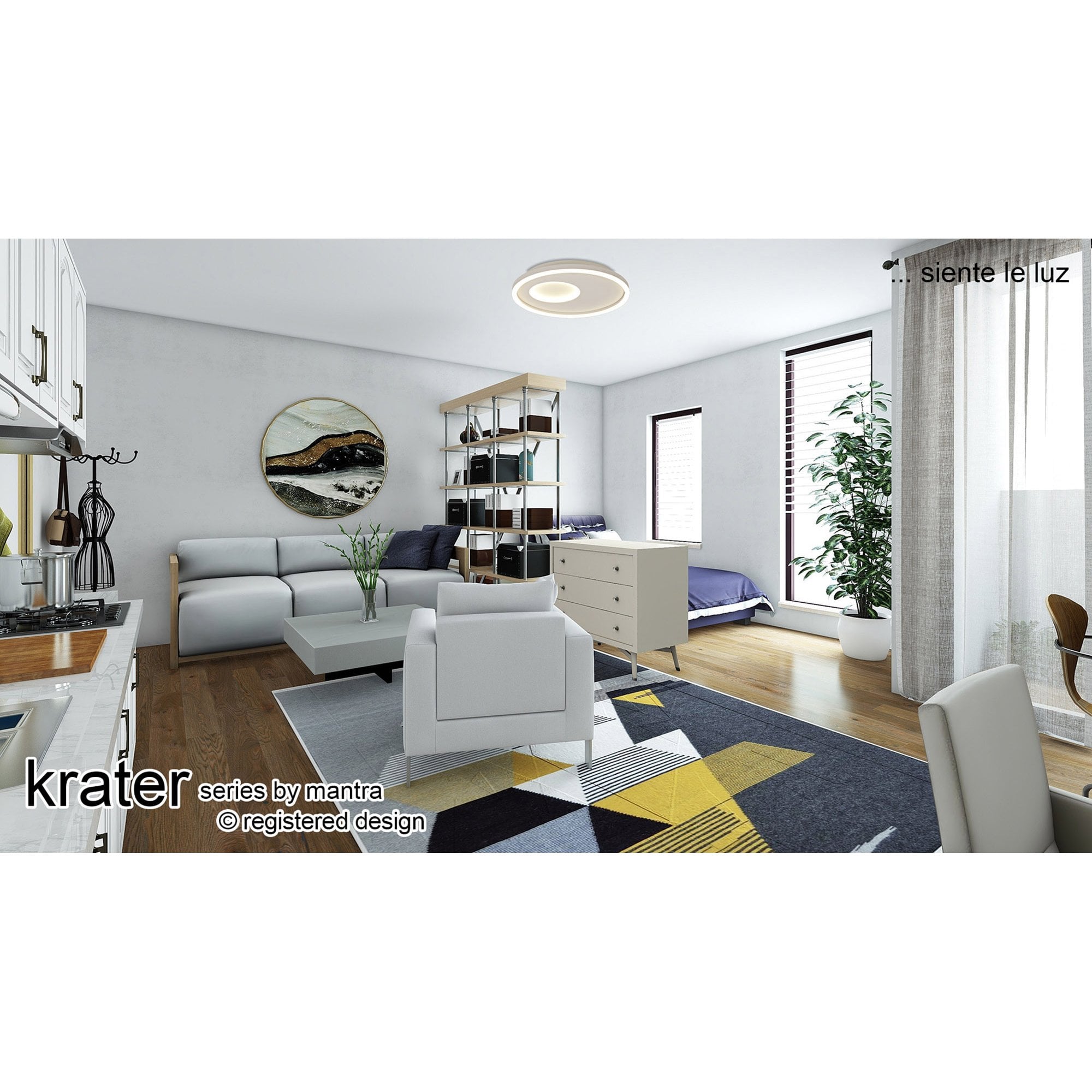 M6456 Krater Ceiling 40cm Round 36W LED 3000-6000K Tuneable Remote Control White