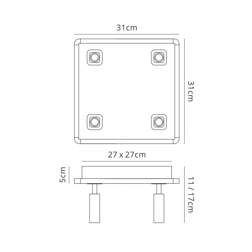 M5250 Ibiza Flush Ceiling Light 4 Head Backlit Light 40W LED Square Satin Nickel