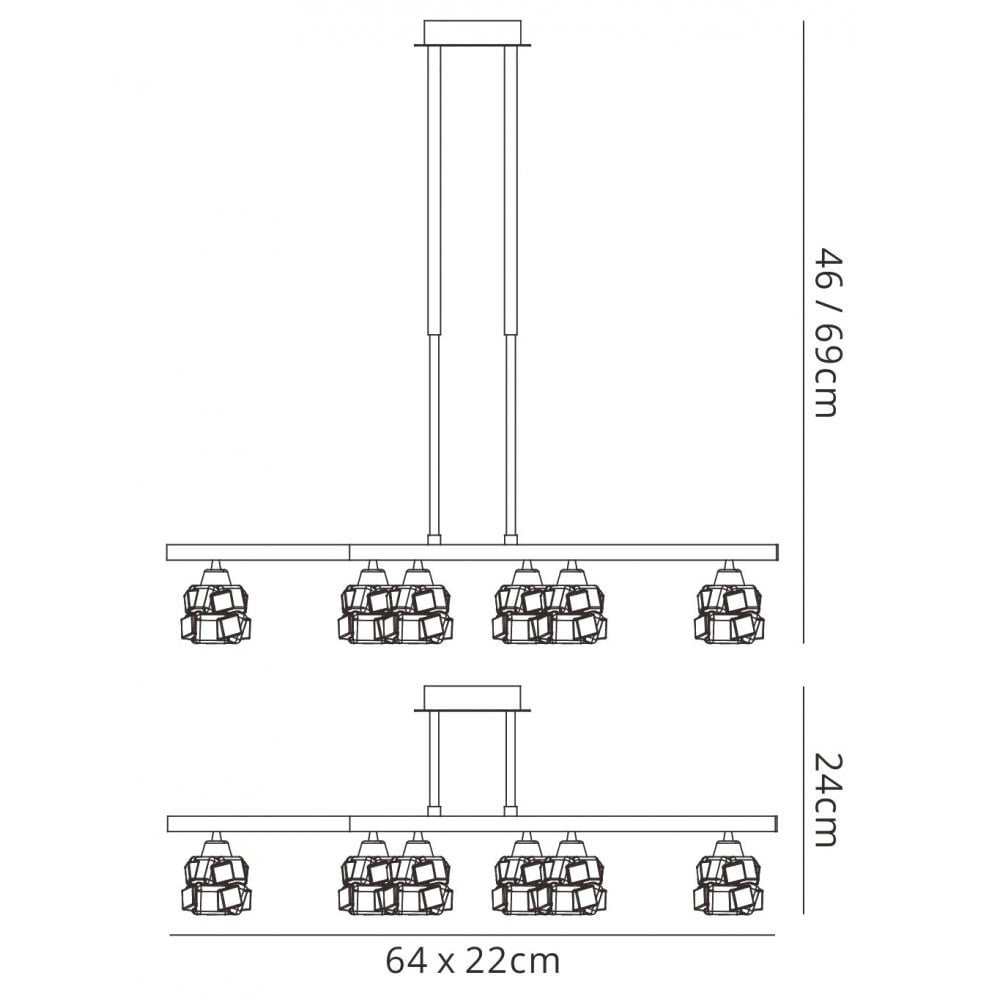 M1841 Ice Rectangular Telescopic Convertible To Semi Flush 6 Light G9 ECO Polished Chrome