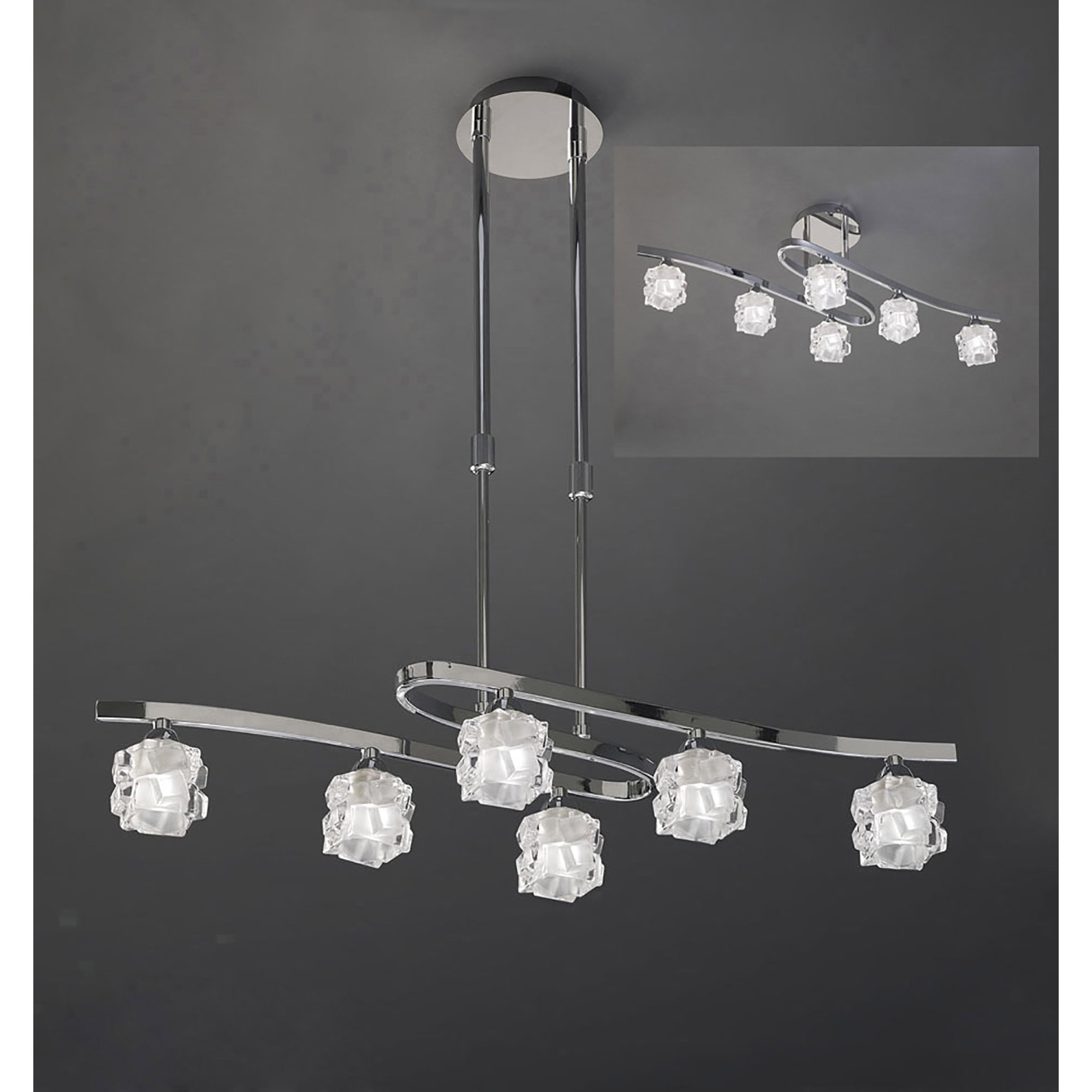 M1841 Ice Rectangular Telescopic Convertible To Semi Flush 6 Light G9 ECO Polished Chrome
