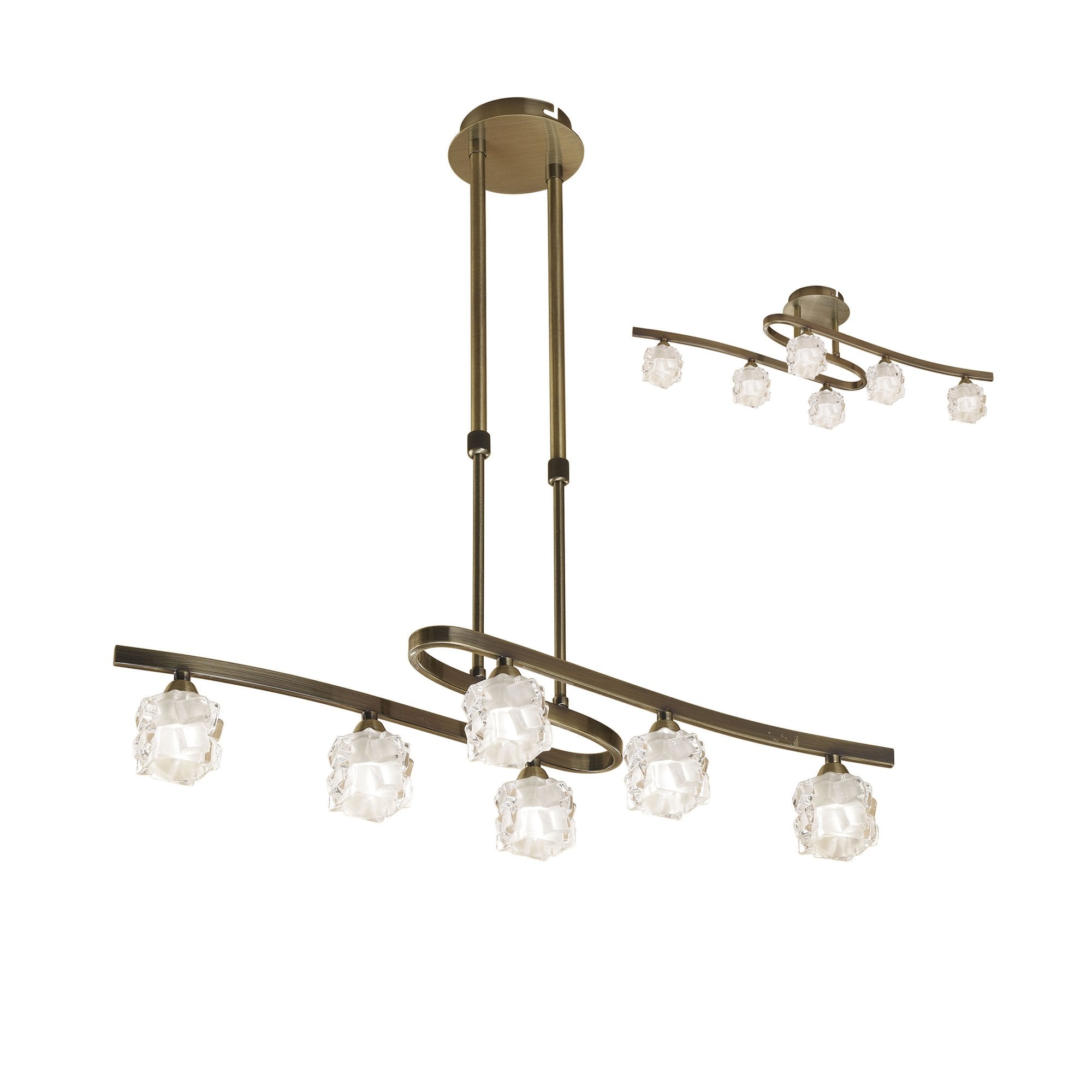 M1861 Ice Rectangular Telescopic Convertible To Semi Flush 6 Light G9 ECO Antique Brass