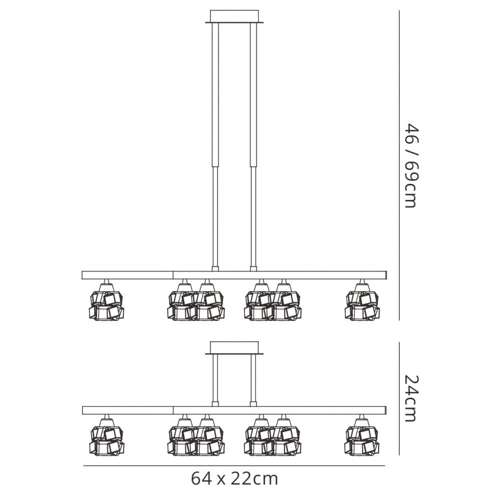 M1861 Ice Rectangular Telescopic Convertible To Semi Flush 6 Light G9 ECO Antique Brass
