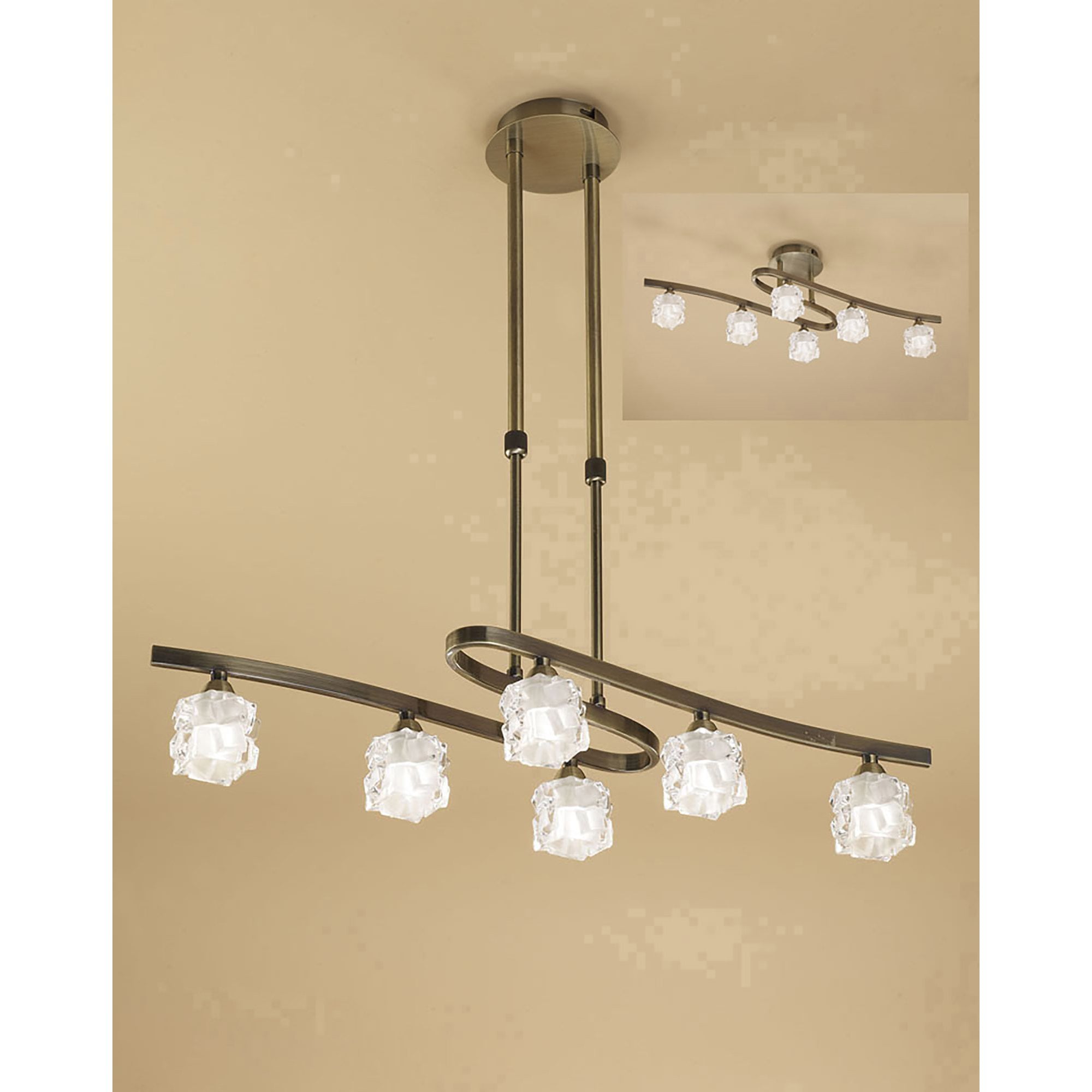 M1861 Ice Rectangular Telescopic Convertible To Semi Flush 6 Light G9 ECO Antique Brass