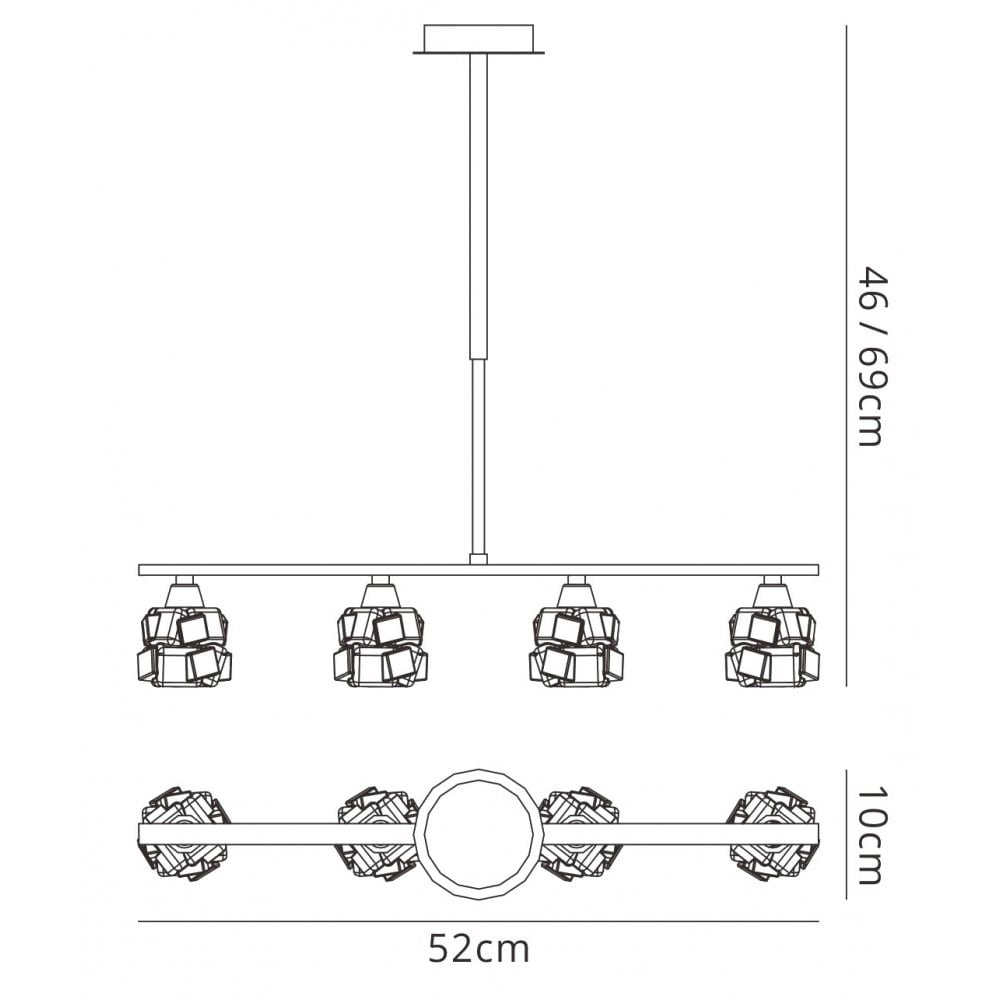 M1867 Ice Linear Pendant 4 Light G9 ECO Bar Antique Brass