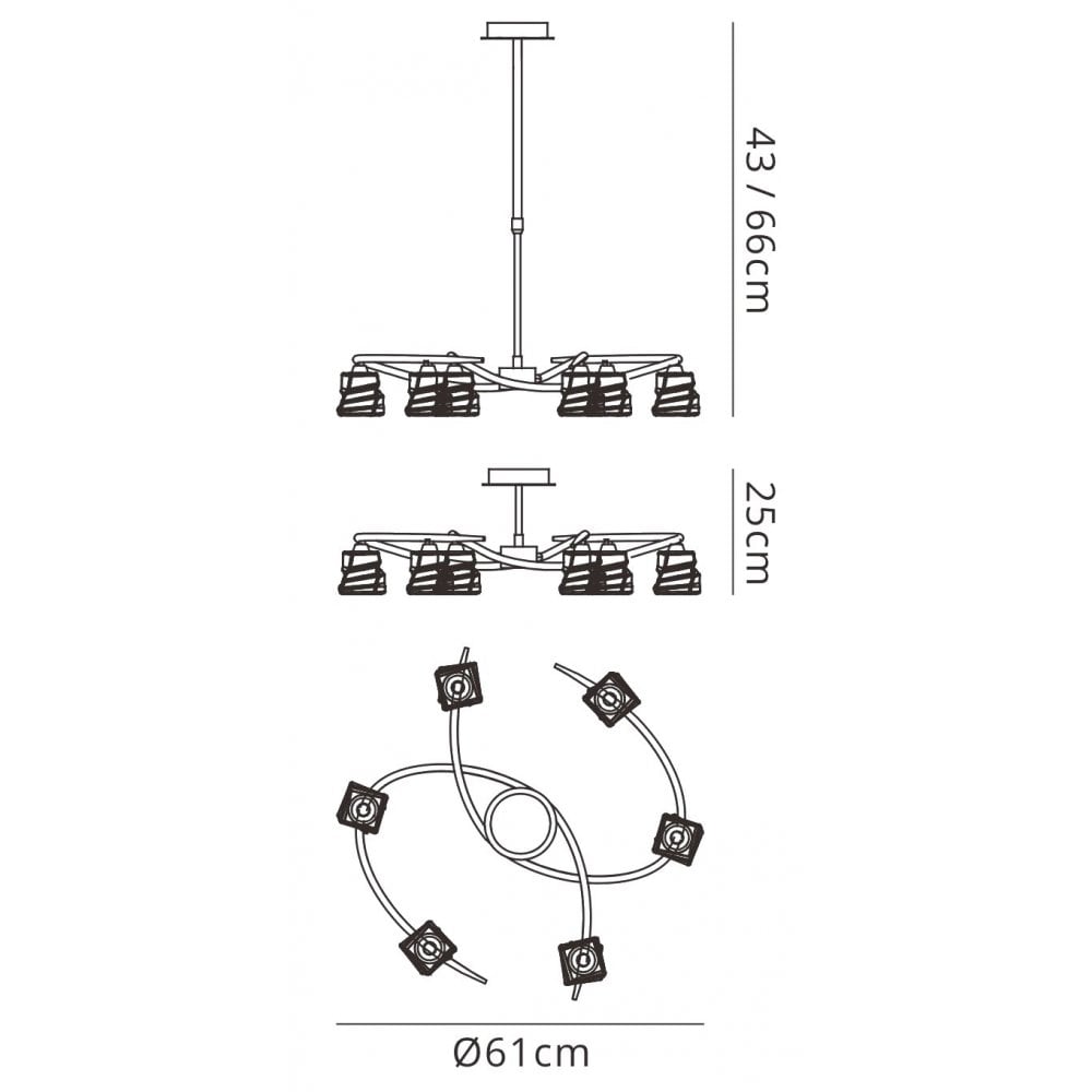 M3750 Iku Telescopic Convertible To Semi Flush 6 Light G9 Satin Nickel