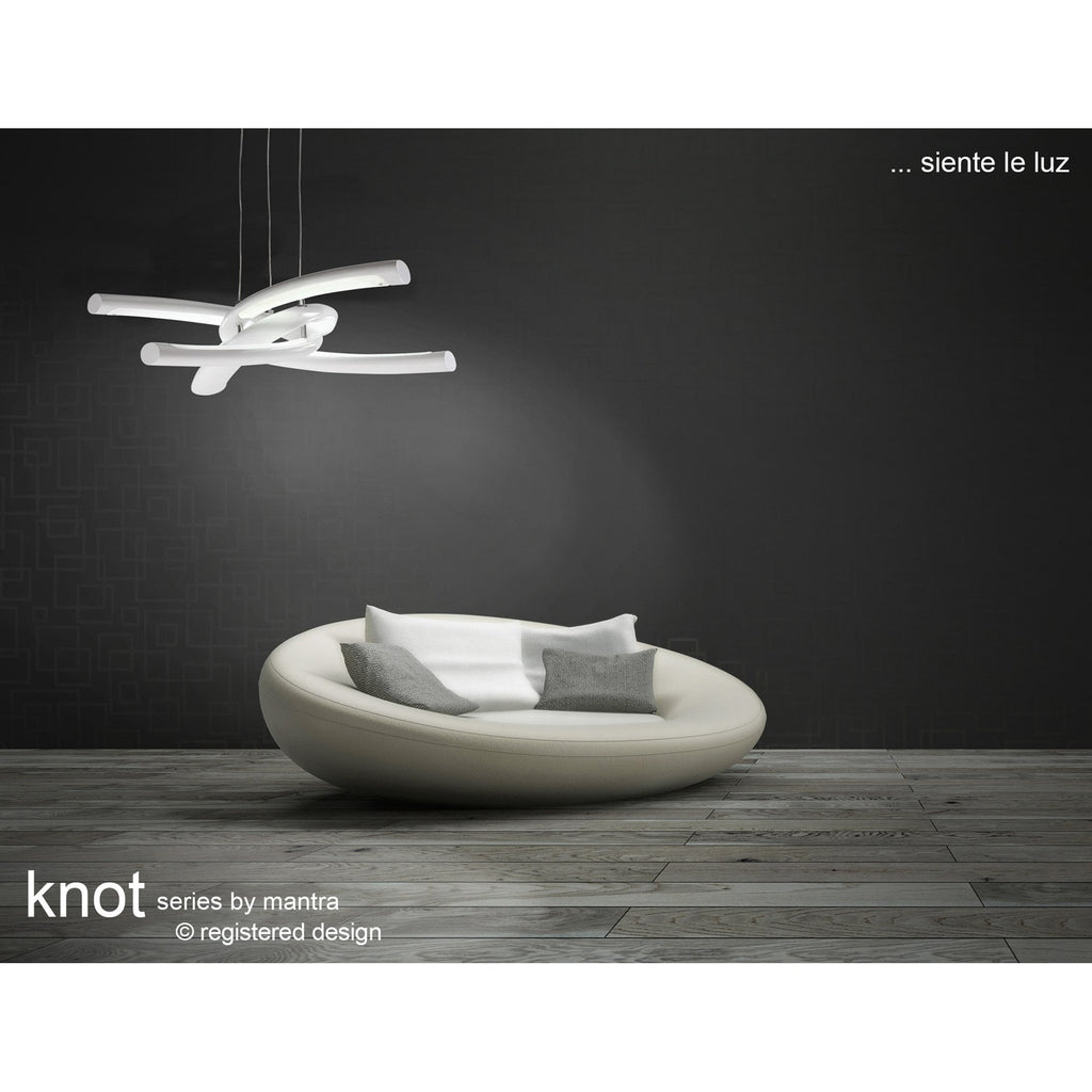 M4994 Knot Dimmable Ceiling 48cm Round 36W LED 3 Looped Arms Silver/Frosted Acrylic