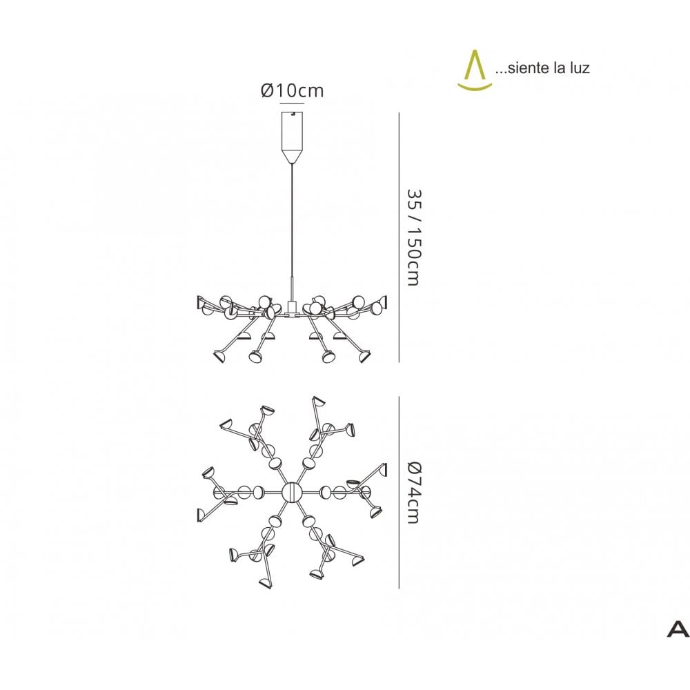 M6260 Adn 36 Light Pendant Round 74cm 100W LED White