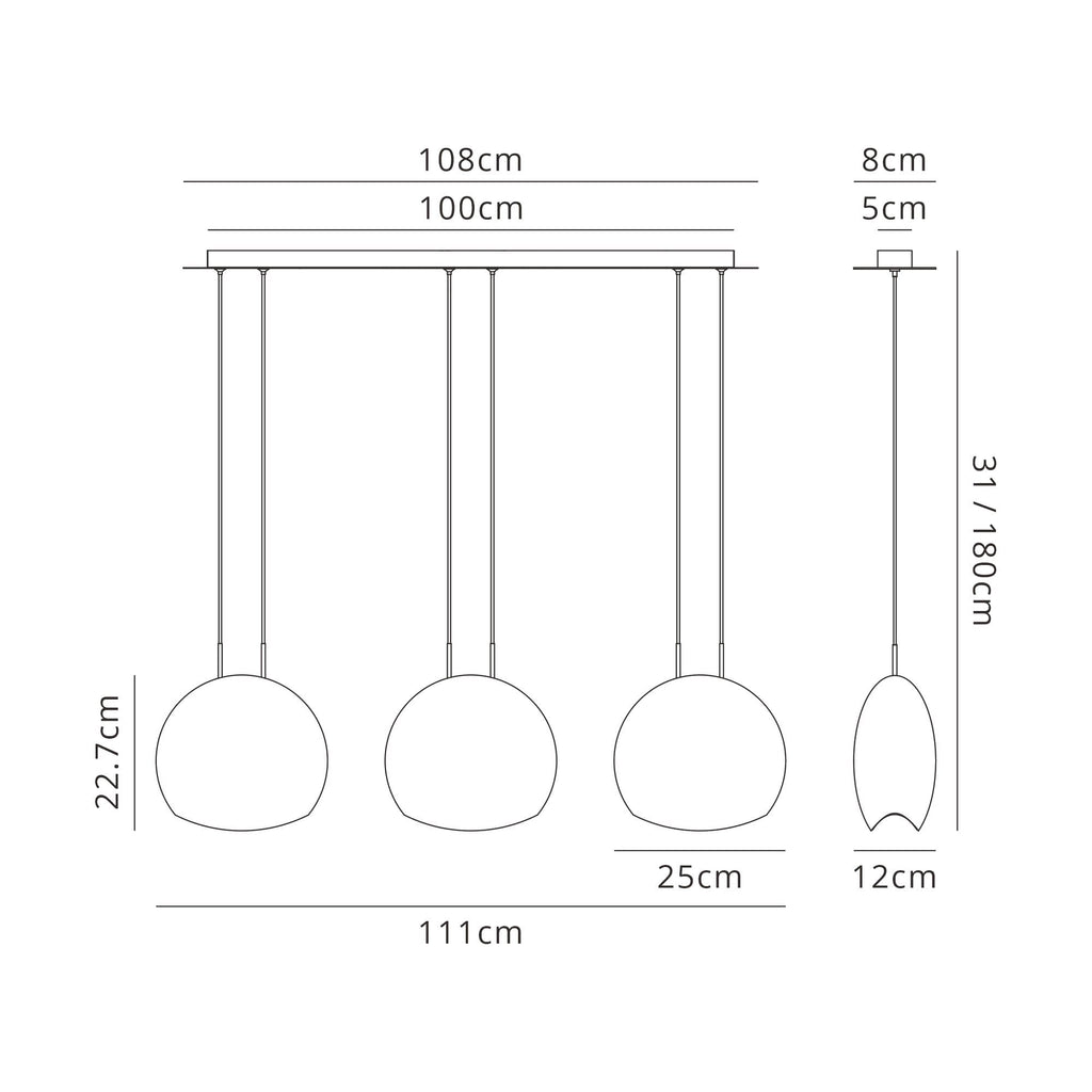 M6189 Lens Linear Pendant 3 Light Chrome Glass