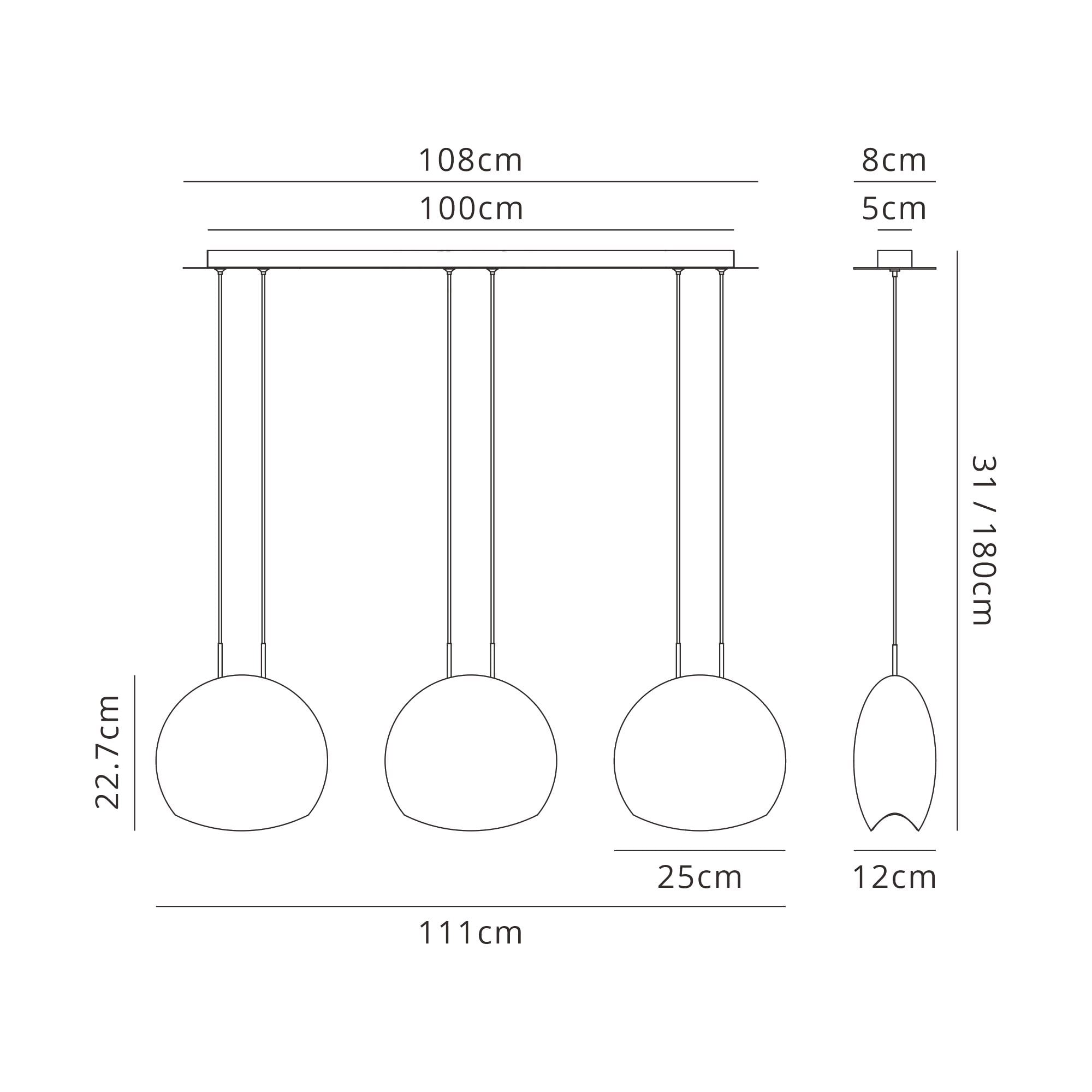M6189 Lens Linear Pendant 3 Light Chrome Glass