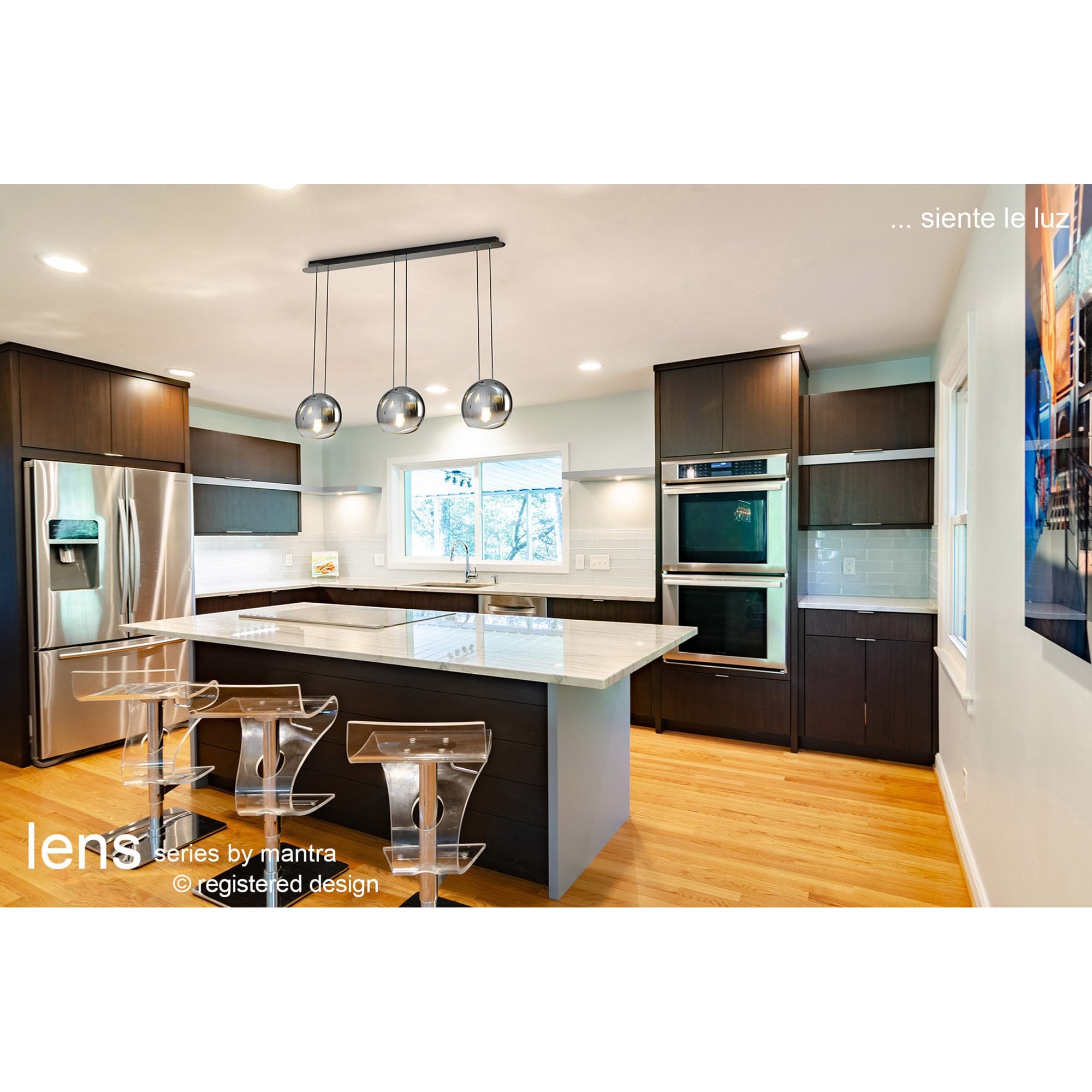 M6189 Lens Linear Pendant 3 Light Chrome Glass