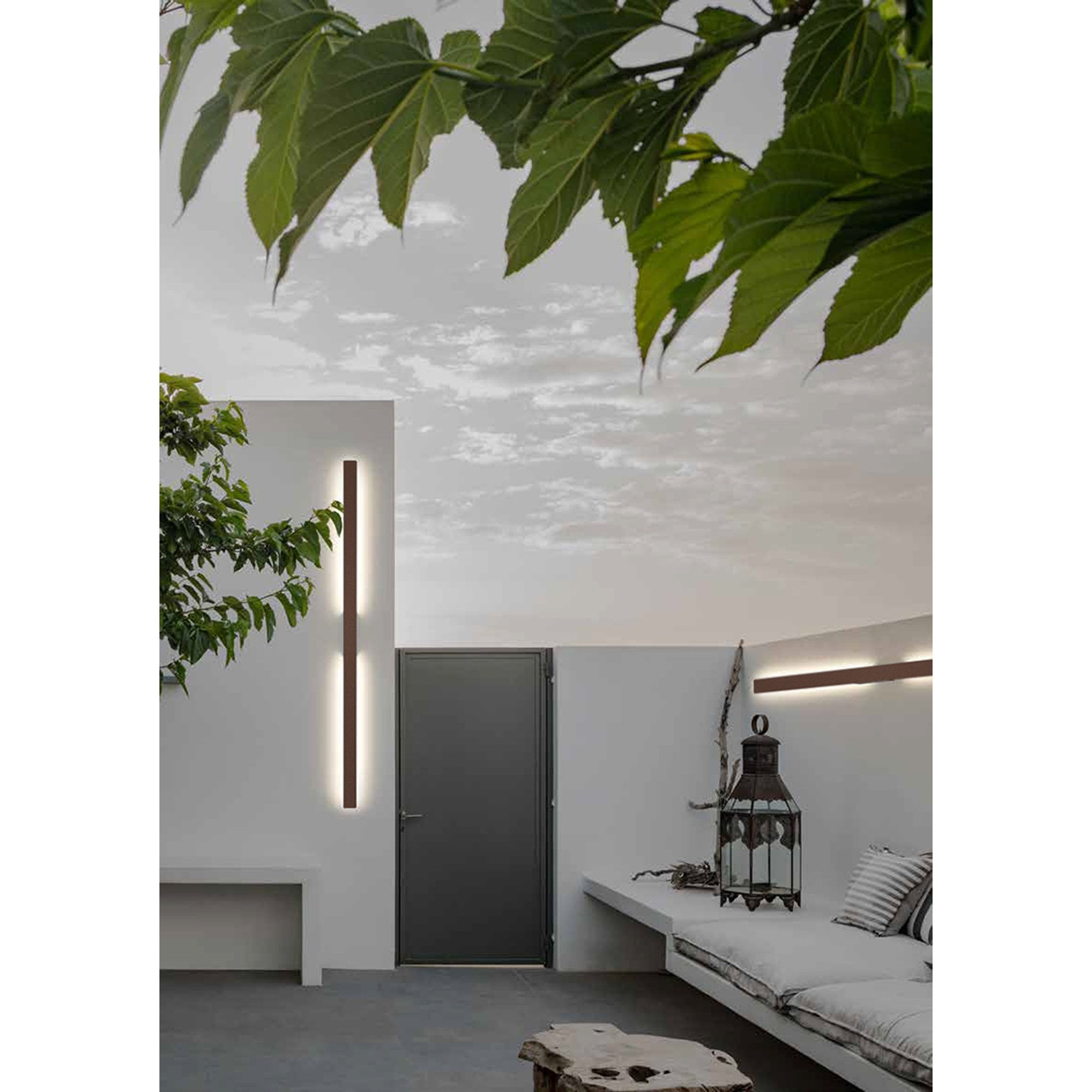 M7997 Lotus Outdoor 1.4m Wall Lamp 24W LED Rust Brown