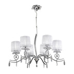 M5270 Louise Pendant 6 Light E27 White Shades Polished Chrome / Clear Crystal