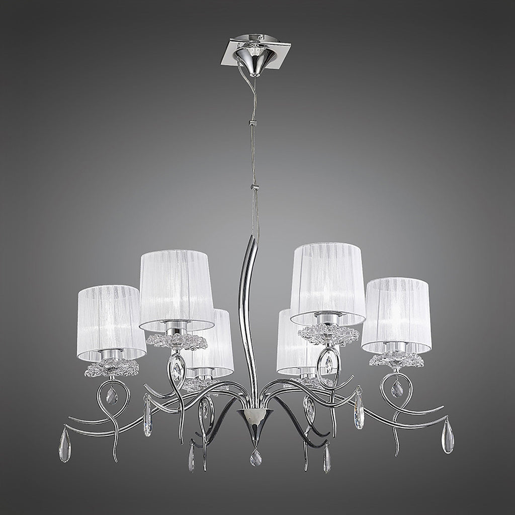 M5270 Louise Pendant 6 Light E27 White Shades Polished Chrome / Clear Crystal