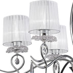 M5270 Louise Pendant 6 Light E27 White Shades Polished Chrome / Clear Crystal
