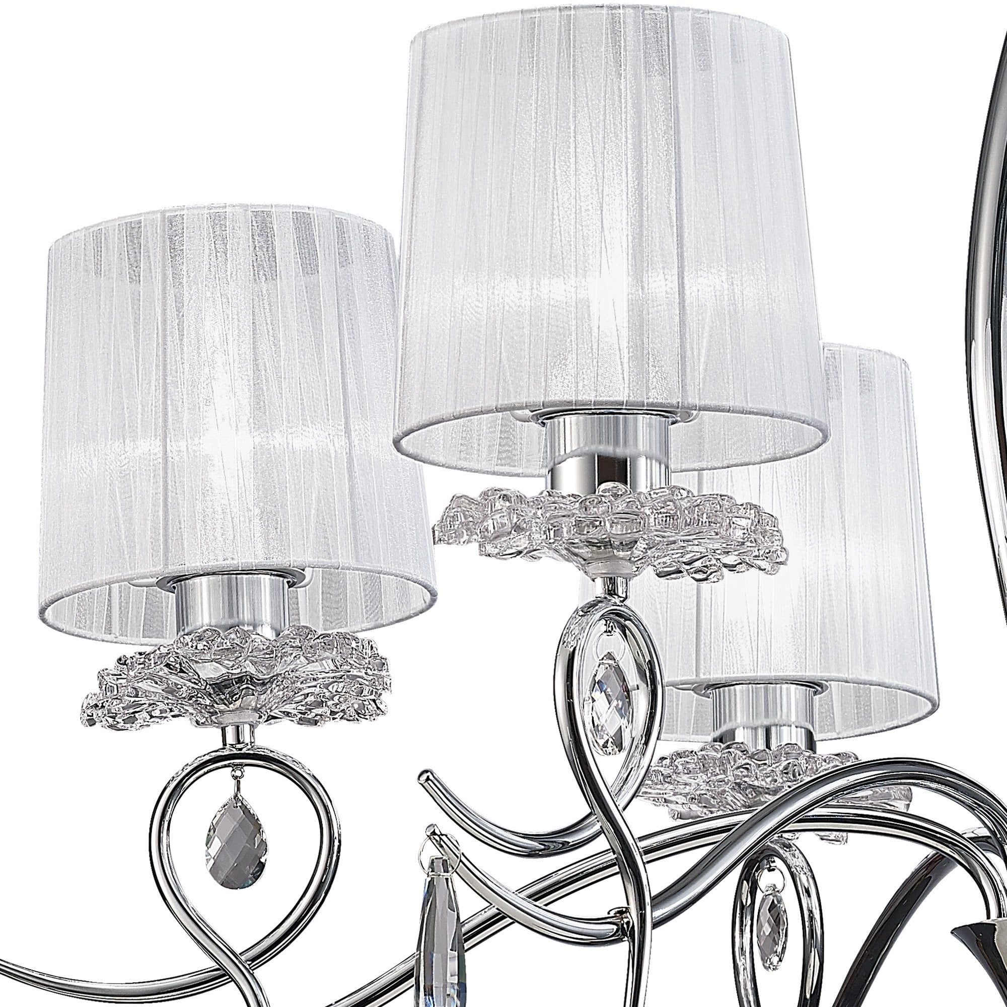 M5270 Louise Pendant 6 Light E27 White Shades Polished Chrome / Clear Crystal