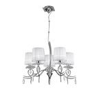 M5271 Louise Pendant 5 Light E27 White Shades Polished Chrome / Clear Crystal