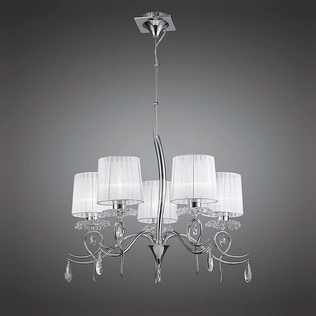 M5271 Louise Pendant 5 Light E27 White Shades Polished Chrome / Clear Crystal