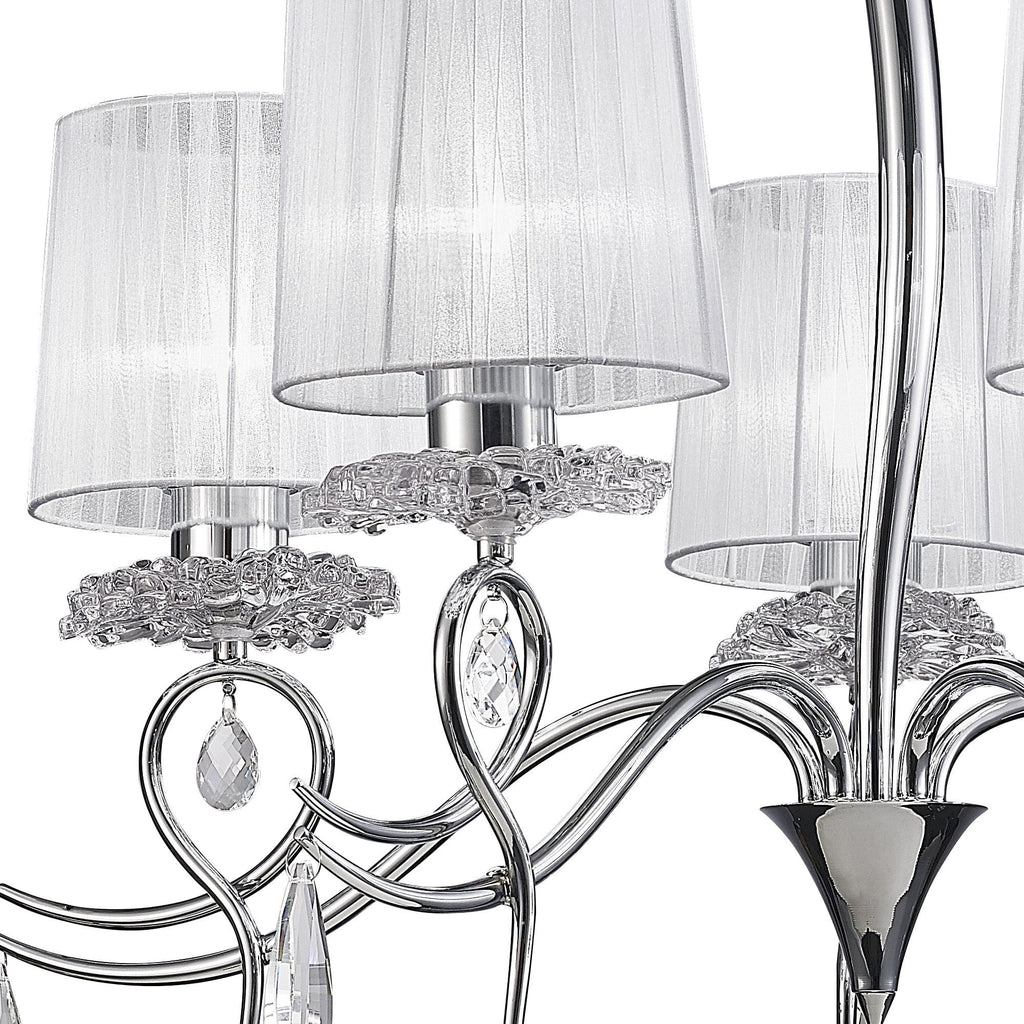 M5271 Louise Pendant 5 Light E27 White Shades Polished Chrome / Clear Crystal