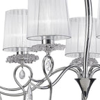 M5271 Louise Pendant 5 Light E27 White Shades Polished Chrome / Clear Crystal