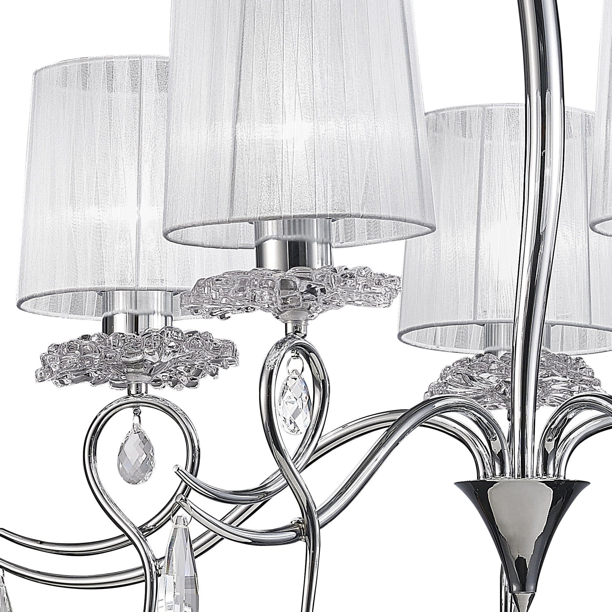 M5271 Louise Pendant 5 Light E27 White Shades Polished Chrome / Clear Crystal