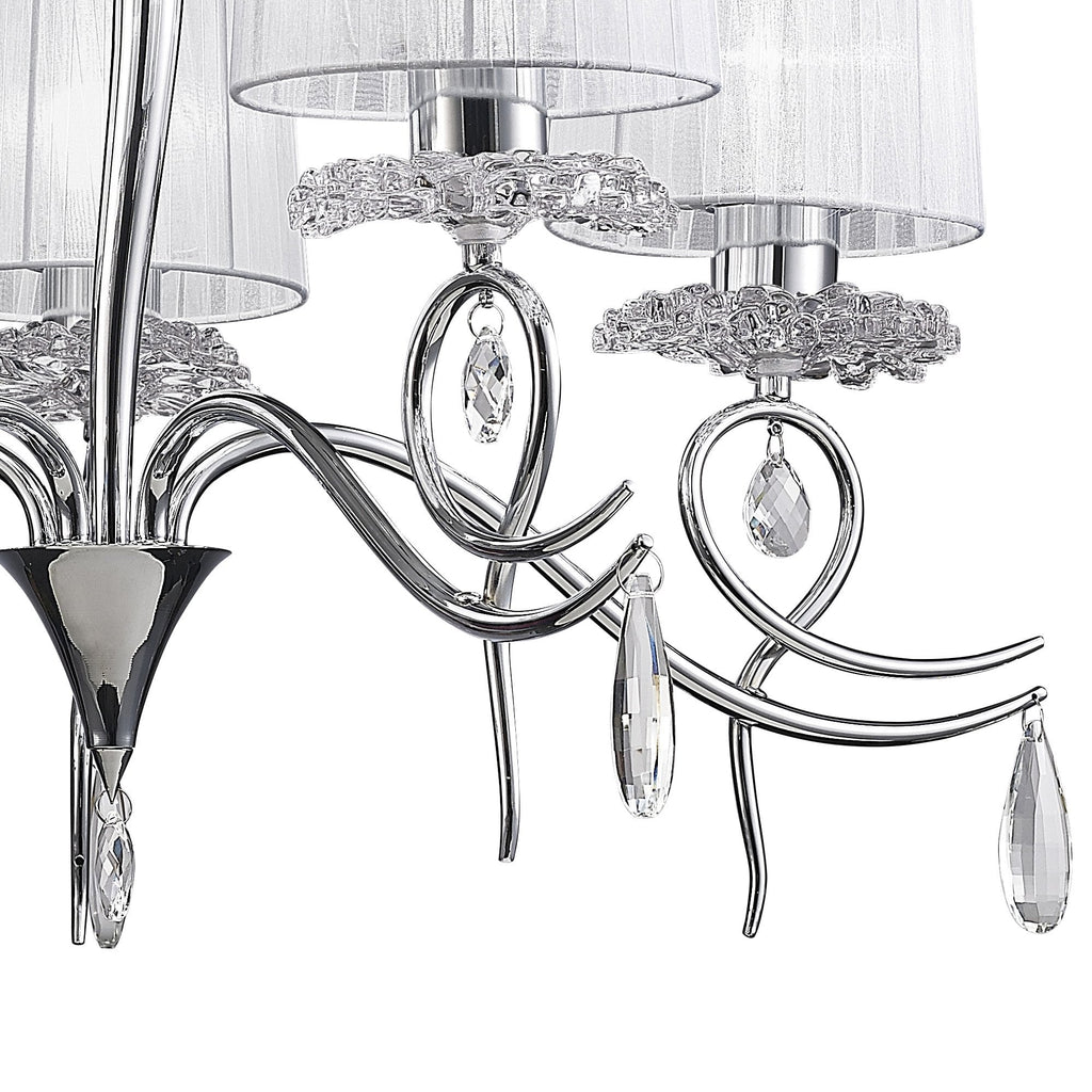 M5271 Louise Pendant 5 Light E27 White Shades Polished Chrome / Clear Crystal