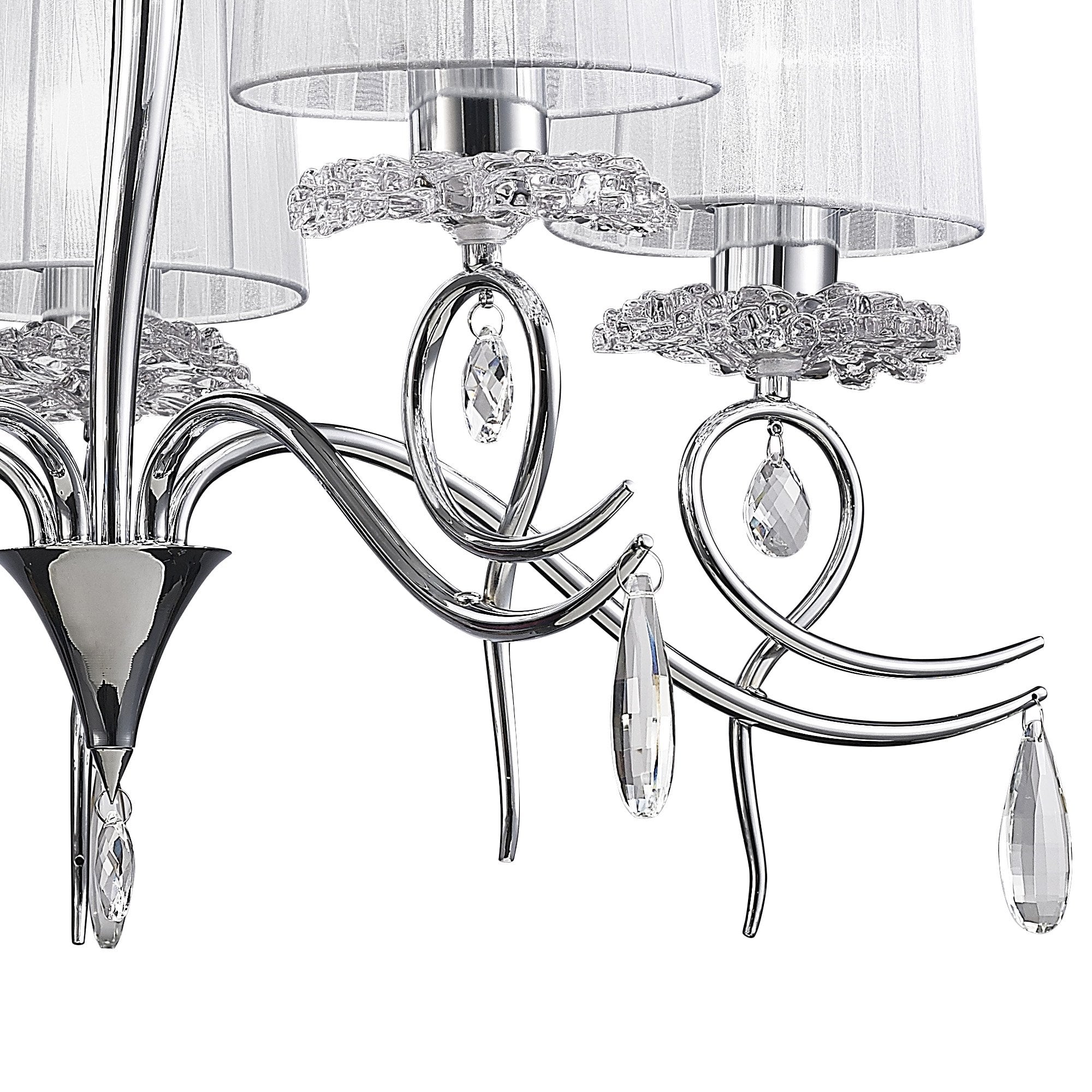 M5271 Louise Pendant 5 Light E27 White Shades Polished Chrome / Clear Crystal
