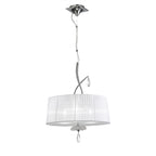 M5274 Louise Pendant 3 Light E27 Round White Shades Polished Chrome / Clear Crystal