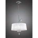 M5274 Louise Pendant 3 Light E27 Round White Shades Polished Chrome / Clear Crystal