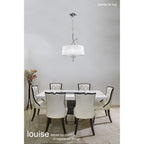 M5274 Louise Pendant 3 Light E27 Round White Shades Polished Chrome / Clear Crystal