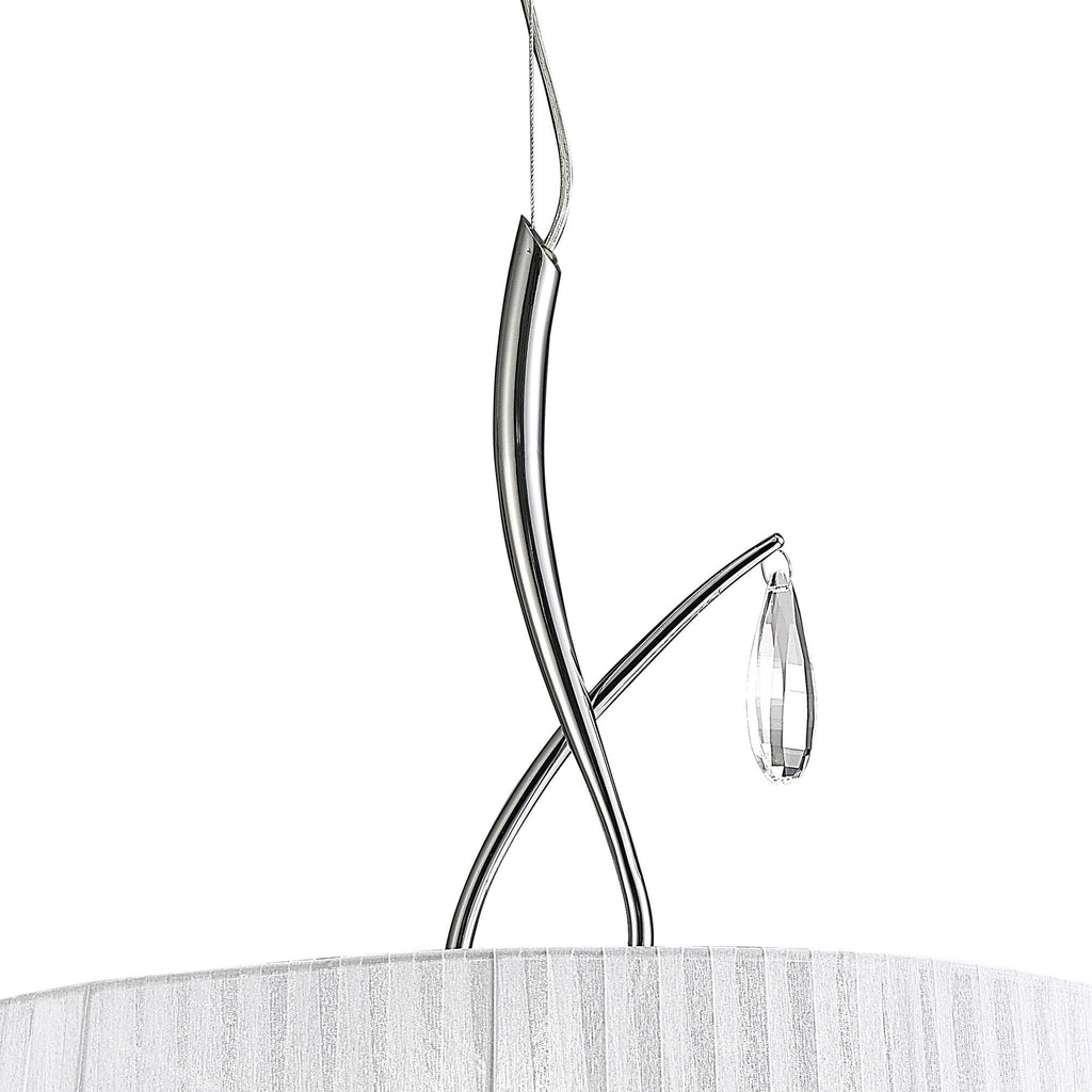 M5274 Louise Pendant 3 Light E27 Round White Shades Polished Chrome / Clear Crystal