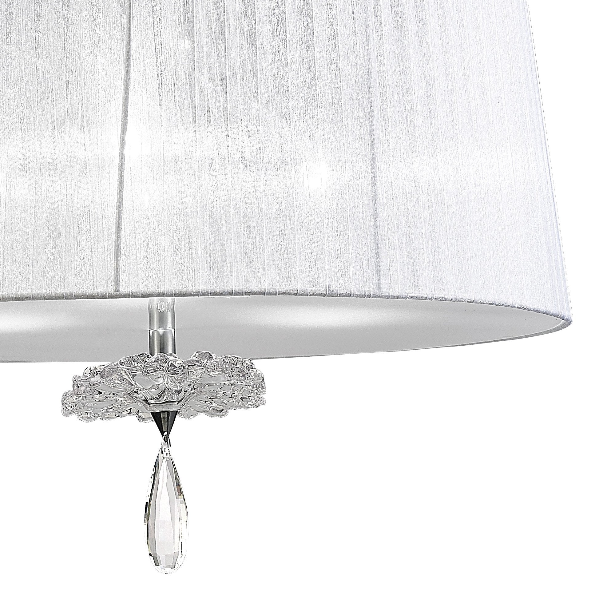 M5274 Louise Pendant 3 Light E27 Round White Shades Polished Chrome / Clear Crystal