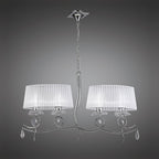 M5272 Louise Linear Pendant 2 Arm 4 Light E27 White Oval Shades Polished Chrome / Clear Crystal