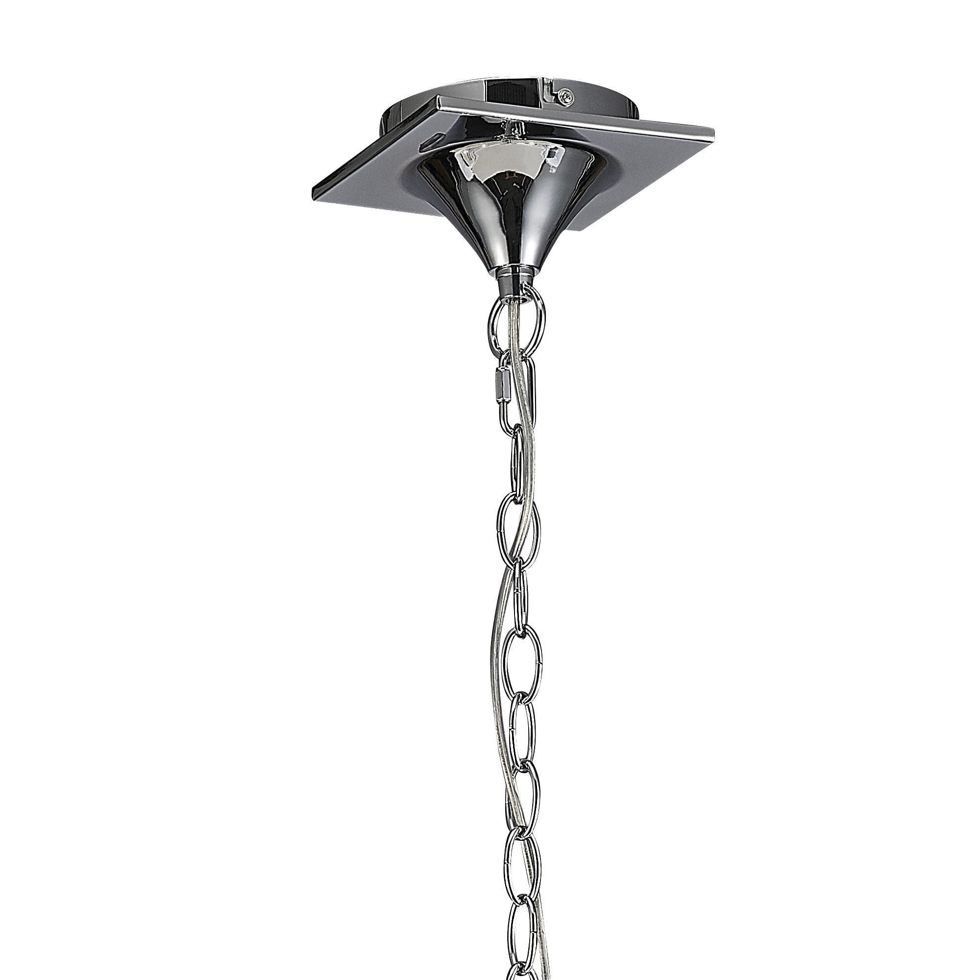 M5272 Louise Linear Pendant 2 Arm 4 Light E27 White Oval Shades Polished Chrome / Clear Crystal