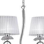 M5272 Louise Linear Pendant 2 Arm 4 Light E27 White Oval Shades Polished Chrome / Clear Crystal