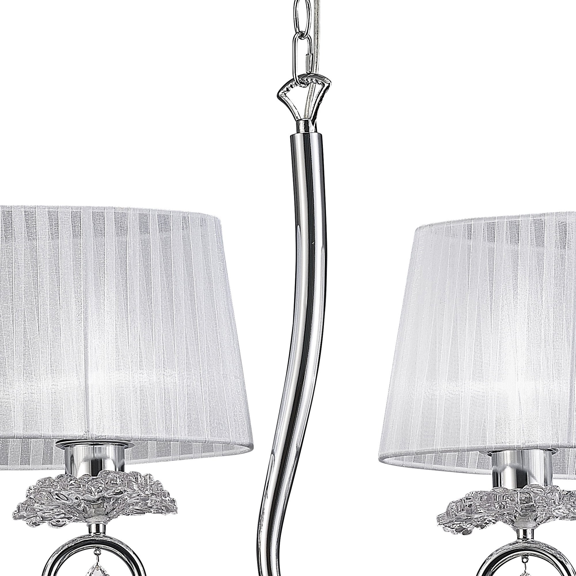 M5272 Louise Linear Pendant 2 Arm 4 Light E27 White Oval Shades Polished Chrome / Clear Crystal