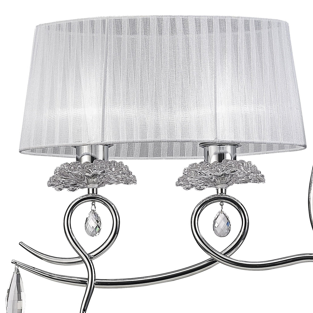 M5272 Louise Linear Pendant 2 Arm 4 Light E27 White Oval Shades Polished Chrome / Clear Crystal