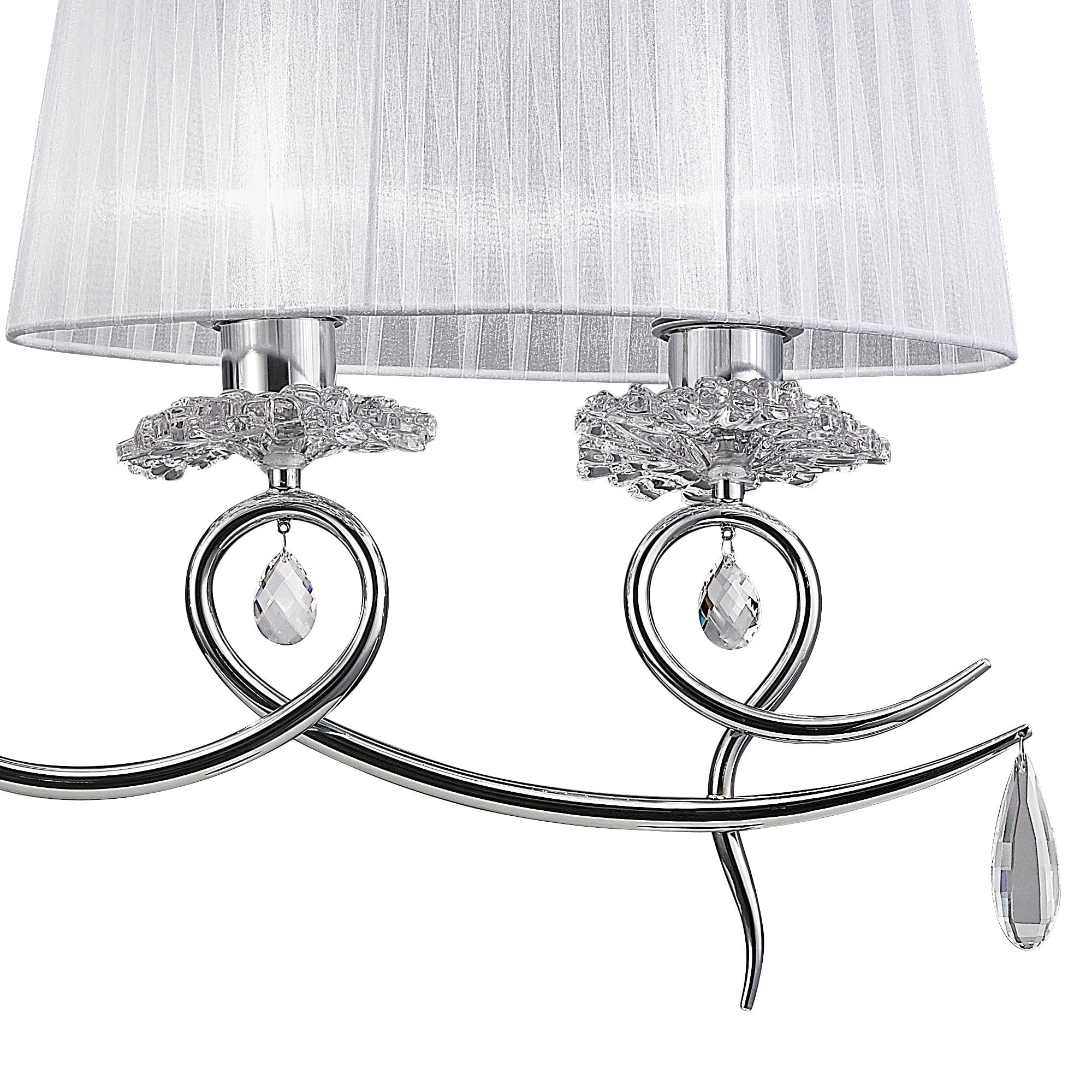 M5272 Louise Linear Pendant 2 Arm 4 Light E27 White Oval Shades Polished Chrome / Clear Crystal