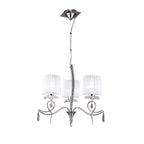 M5273 Louise Pendant 3 Light E27 White Shades Polished Chrome / Clear Crystal