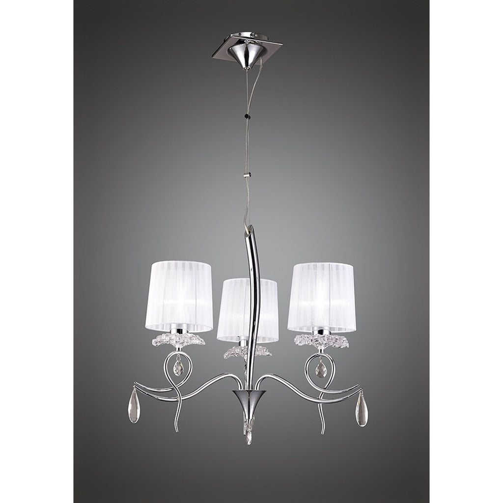 M5273 Louise Pendant 3 Light E27 White Shades Polished Chrome / Clear Crystal