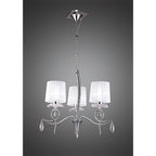M5273 Louise Pendant 3 Light E27 White Shades Polished Chrome / Clear Crystal