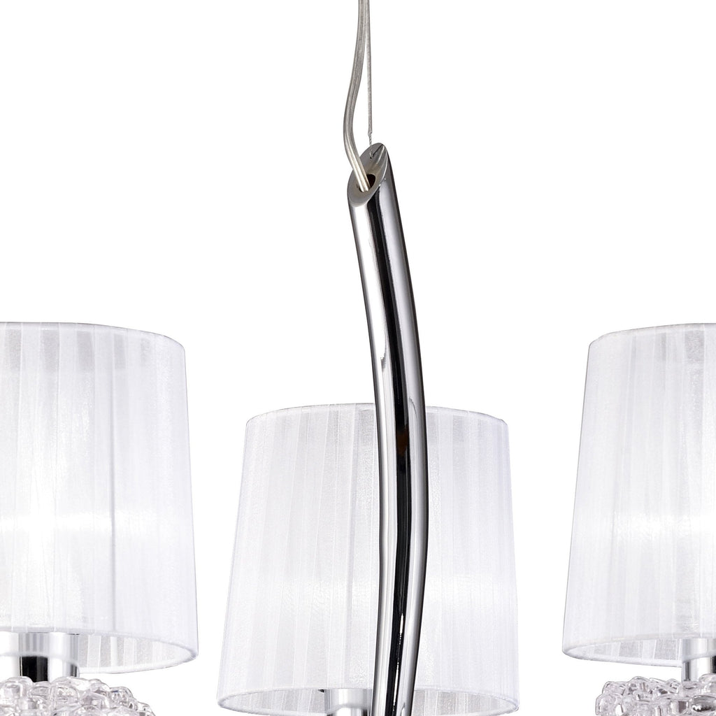 M5273 Louise Pendant 3 Light E27 White Shades Polished Chrome / Clear Crystal