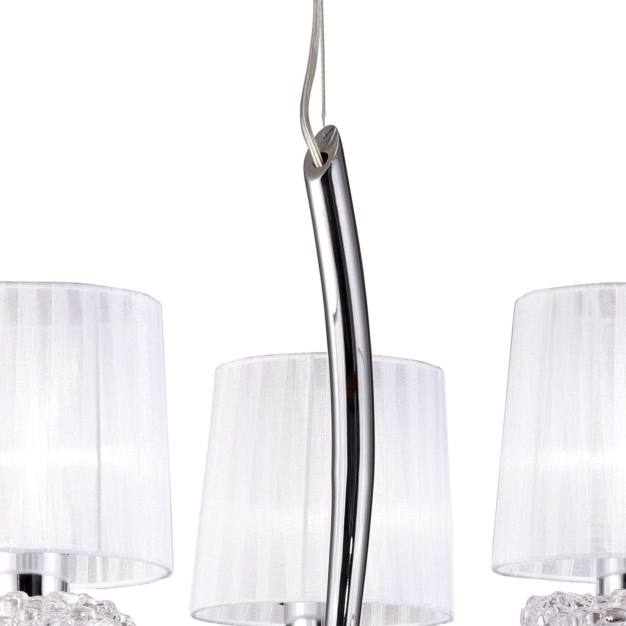 M5273 Louise Pendant 3 Light E27 White Shades Polished Chrome / Clear Crystal