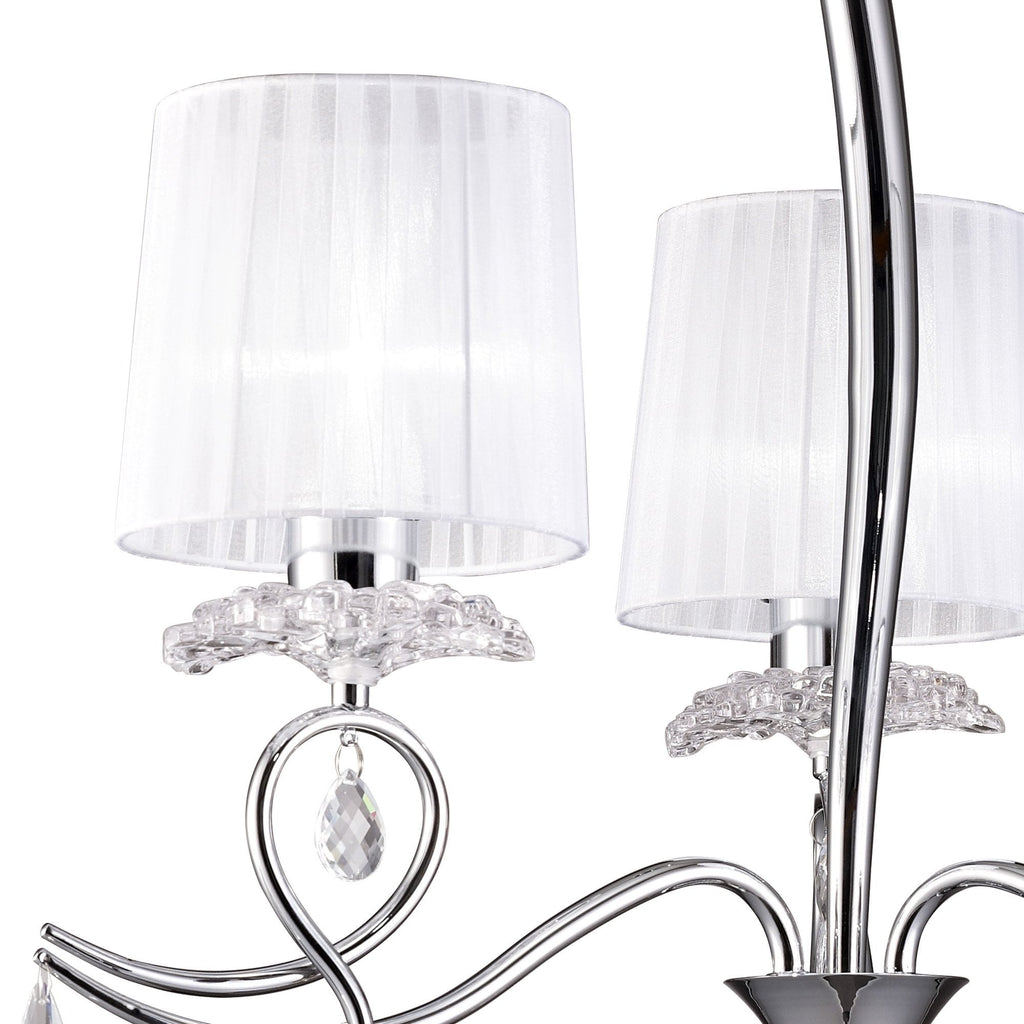 M5273 Louise Pendant 3 Light E27 White Shades Polished Chrome / Clear Crystal
