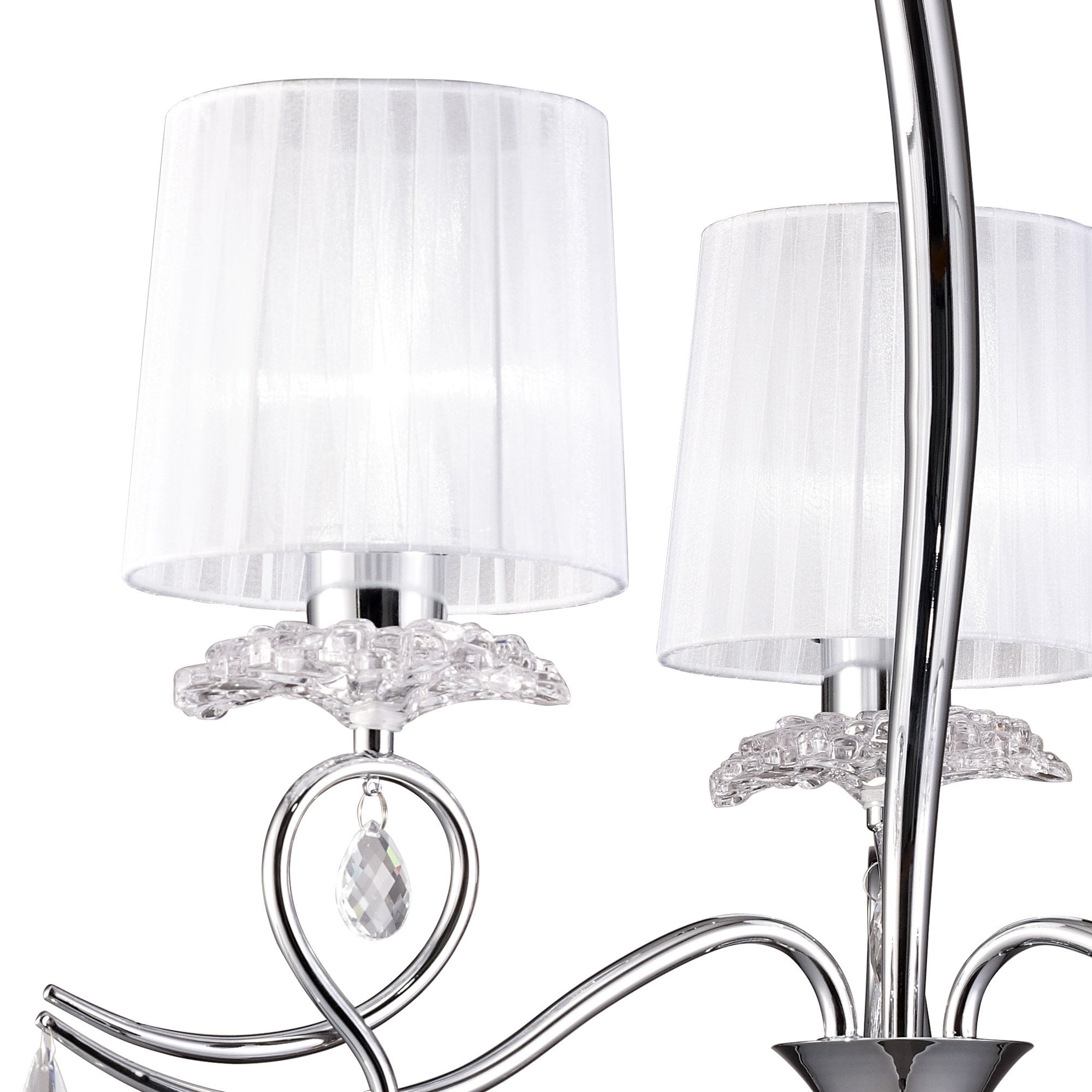M5273 Louise Pendant 3 Light E27 White Shades Polished Chrome / Clear Crystal