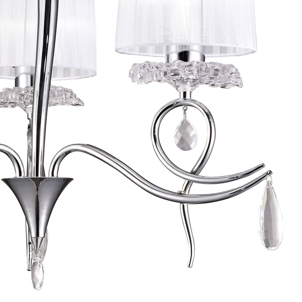 M5273 Louise Pendant 3 Light E27 White Shades Polished Chrome / Clear Crystal