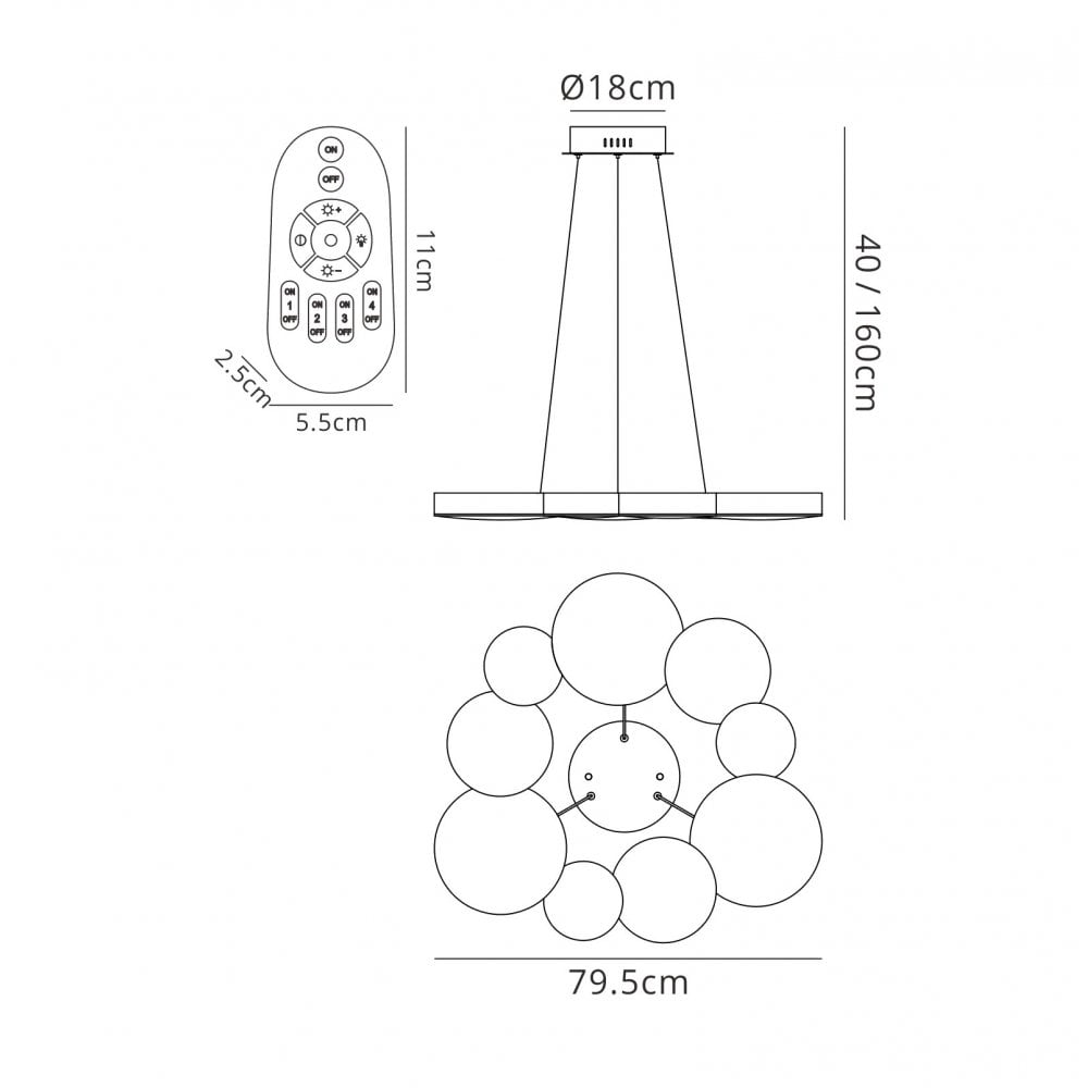 M5760 Lunas Pendant 80cm Diameter 76W LED RF Remote Control White