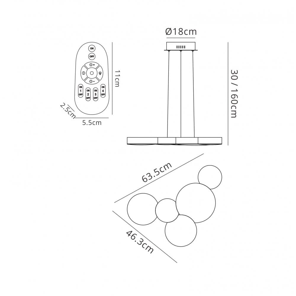M5762 Lunas Pendant 63.5cm x 46.3cm 43W LED RF Remote Control White
