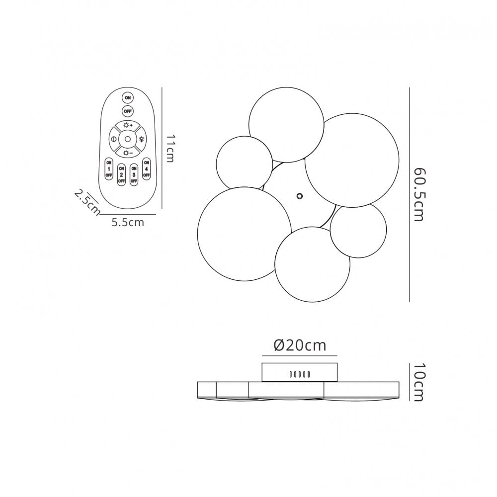 M5764 Lunas Flush Ceiling 61cm Diameter 54W LED RF Remote Control White